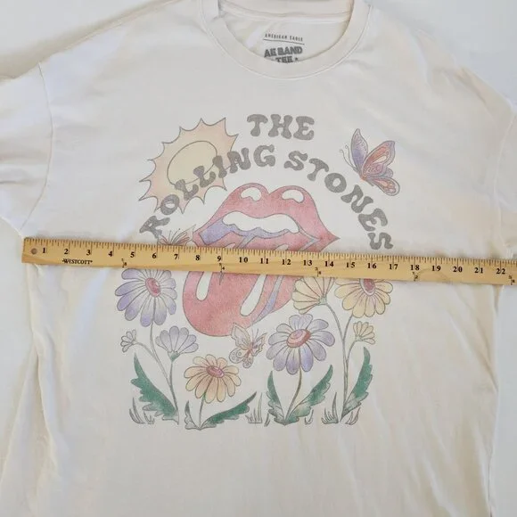 AE Band Tee American Eagle Rolling Stones Graphic Cream Floral Retro Casual Boho - Picture 7 of 8